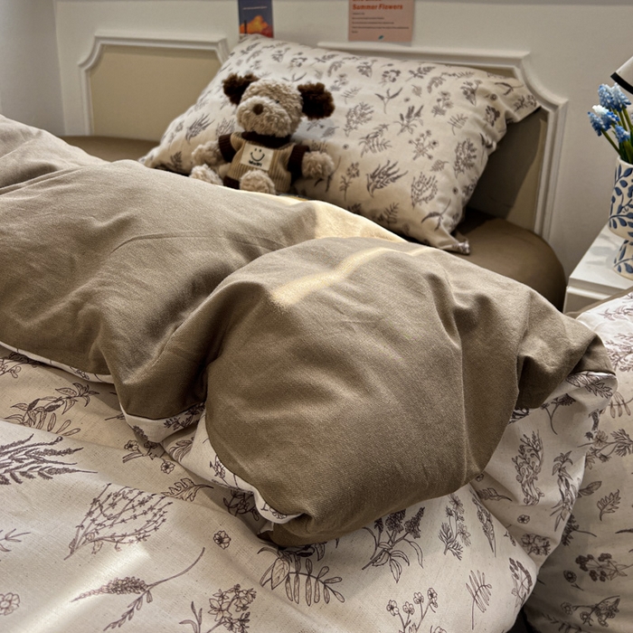 91家纺网 家纺一手货源 找家纺 忆生活家纺 2026新款复古田园风棉麻四件套 知夏-咖