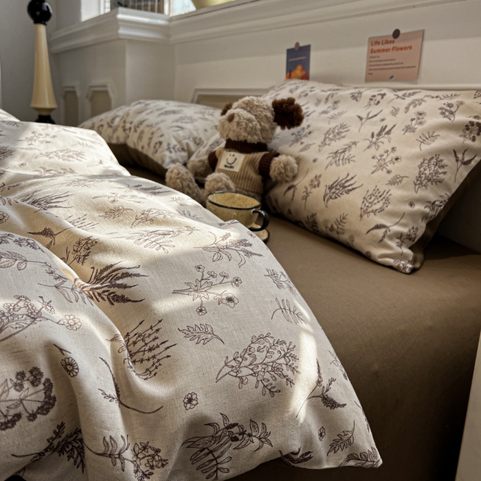 91家纺网 家纺一手货源 找家纺 忆生活家纺 2026新款复古田园风棉麻四件套 知夏-咖