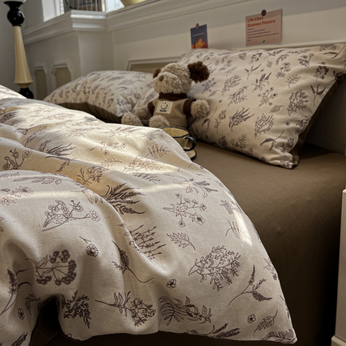 91家纺网 家纺一手货源 找家纺 忆生活家纺 2026新款复古田园风棉麻四件套 知夏-咖