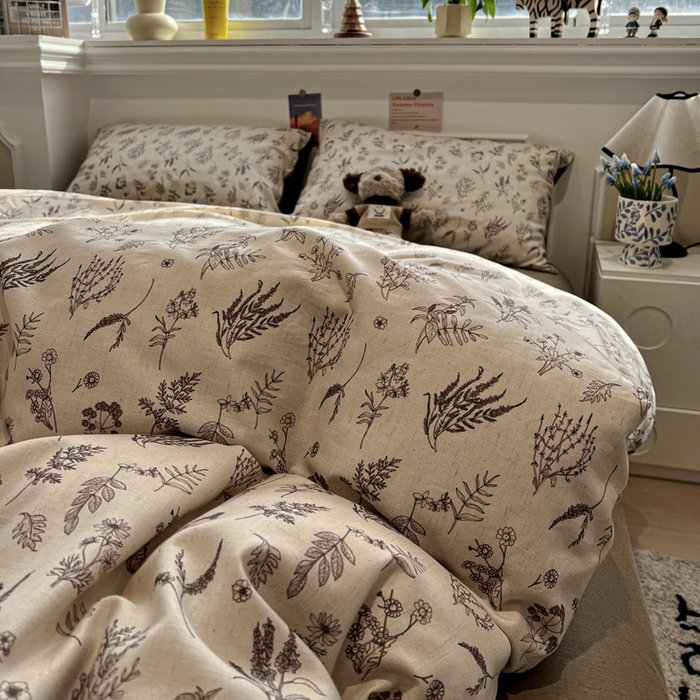 91家纺网 家纺一手货源 找家纺 忆生活家纺 2026新款复古田园风棉麻四件套 知夏-咖