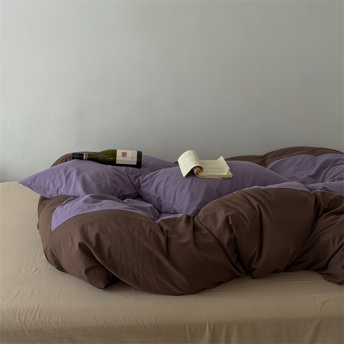 91家纺网 家纺一手货源 找家纺 小春日和 2026新款设计师款纯色拼角纯棉四件套全棉简约风被套纯色床单加大被套1.8床笠无印风四件套 瓦伦西亚