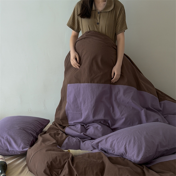 91家纺网 家纺一手货源 找家纺 小春日和 2026新款设计师款纯色拼角纯棉四件套全棉简约风被套纯色床单加大被套1.8床笠无印风四件套 瓦伦西亚