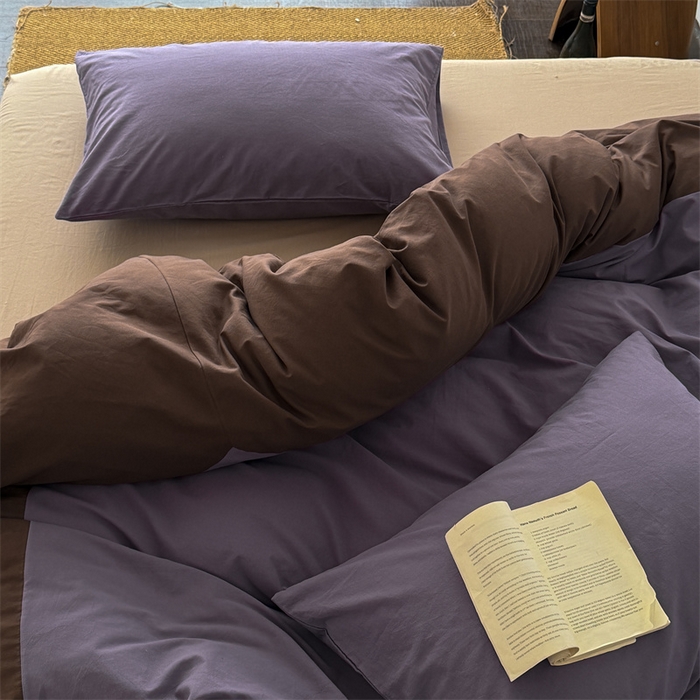 91家纺网 家纺一手货源 找家纺 小春日和 2026新款设计师款纯色拼角纯棉四件套全棉简约风被套纯色床单加大被套1.8床笠无印风四件套 瓦伦西亚