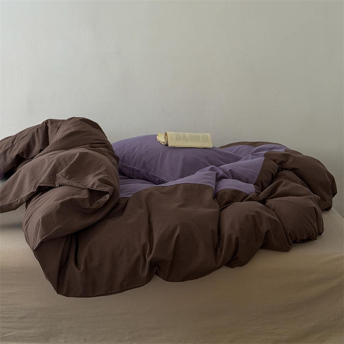 91家纺网 家纺一手货源 找家纺 小春日和 2026新款设计师款纯色拼角纯棉四件套全棉简约风被套纯色床单加大被套1.8床笠无印风四件套 瓦伦西亚