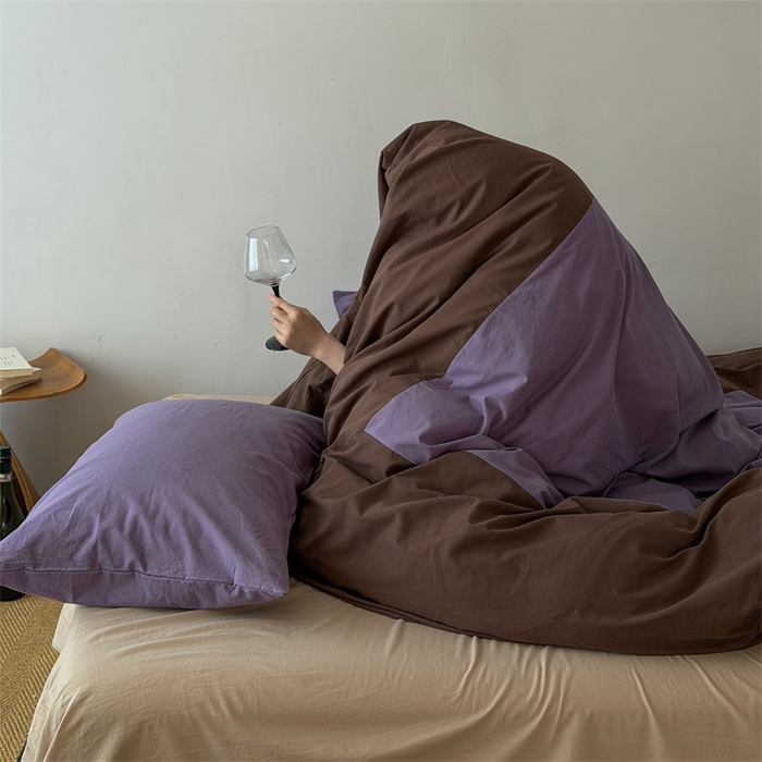 91家纺网 家纺一手货源 找家纺 小春日和 2026新款设计师款纯色拼角纯棉四件套全棉简约风被套纯色床单加大被套1.8床笠无印风四件套 瓦伦西亚