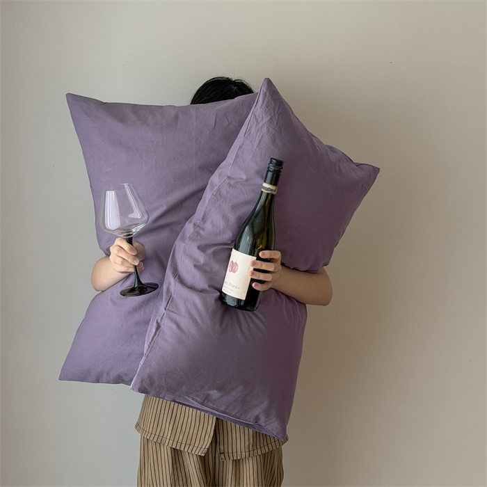 91家纺网 家纺一手货源 找家纺 小春日和 2026新款设计师款纯色拼角纯棉四件套全棉简约风被套纯色床单加大被套1.8床笠无印风四件套 瓦伦西亚