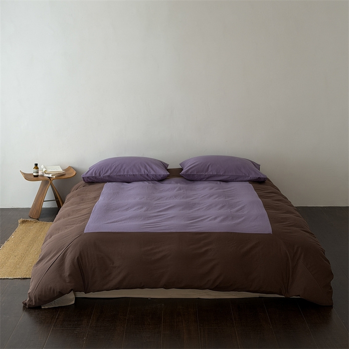 小春日和 2026新款设计师款纯色拼角纯棉四件套全棉简约风被套纯色床单加大被套1.8床笠无印风四件套 瓦伦西亚