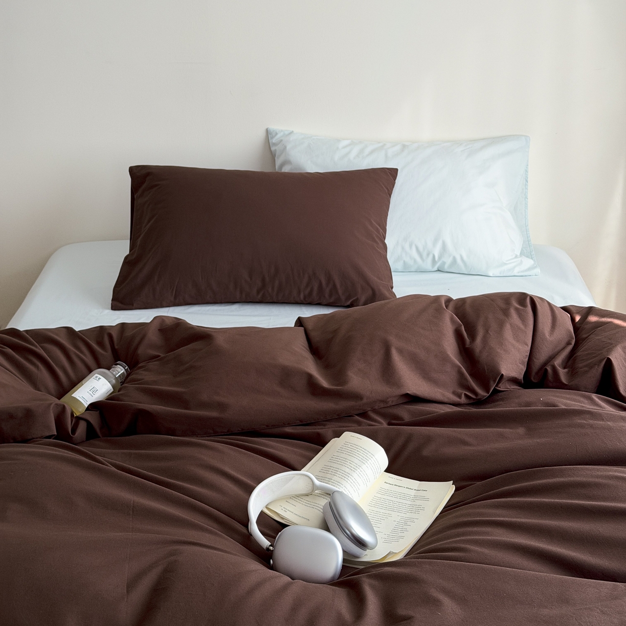 蜜宿 2026新款纯色混搭全棉纯棉40s水洗棉四件套 海盐栗子（枕套混搭）