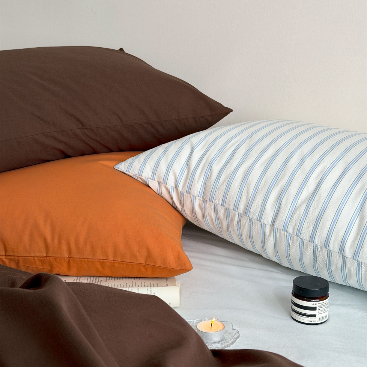 91家纺网 家纺一手货源 找家纺 蜜宿 2026新款纯色混搭全棉纯棉40s水洗棉四件套 海盐栗子（枕套混搭）