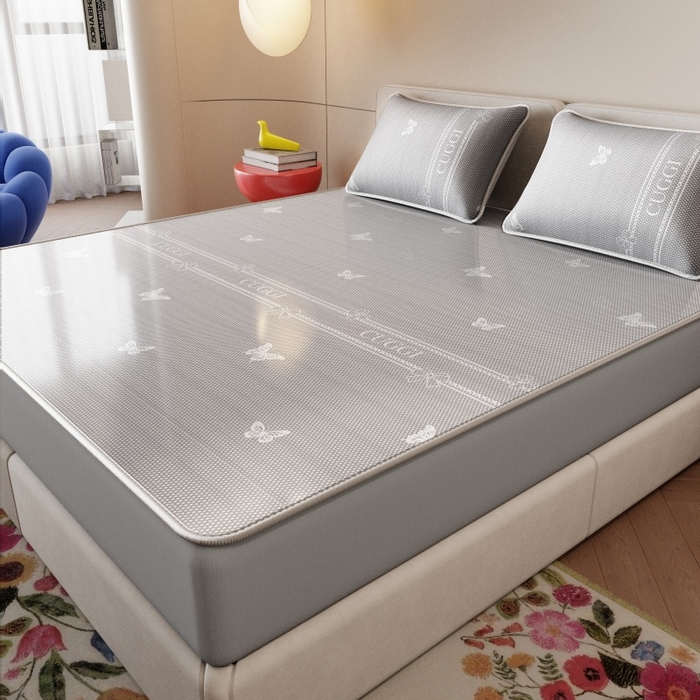 91家纺网 家纺一手货源 找家纺 福来临家纺 2026新款印花冰丝席席子凉席-床席款床笠款 蝴蝶灰-床笠款