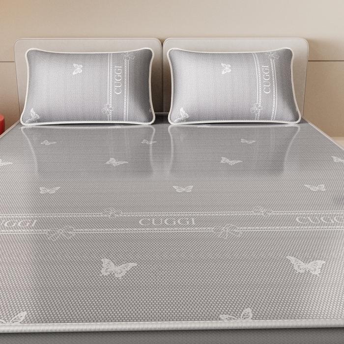 91家纺网 家纺一手货源 找家纺 福来临家纺 2026新款印花冰丝席席子凉席-床席款床笠款 蝴蝶灰-床笠款