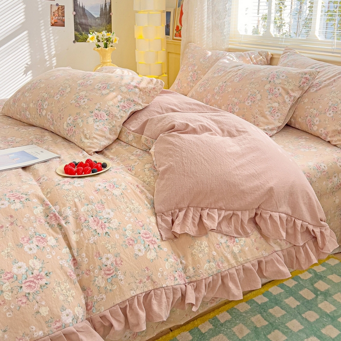 91家纺网 家纺一手货源 找家纺 （总）纽缦家纺 2026新款云感提花双层纱韩版床单三件套四件套