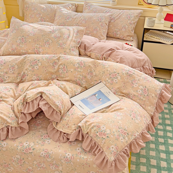 91家纺网 家纺一手货源 找家纺 （总）纽缦家纺 2026新款云感提花双层纱韩版床单三件套四件套