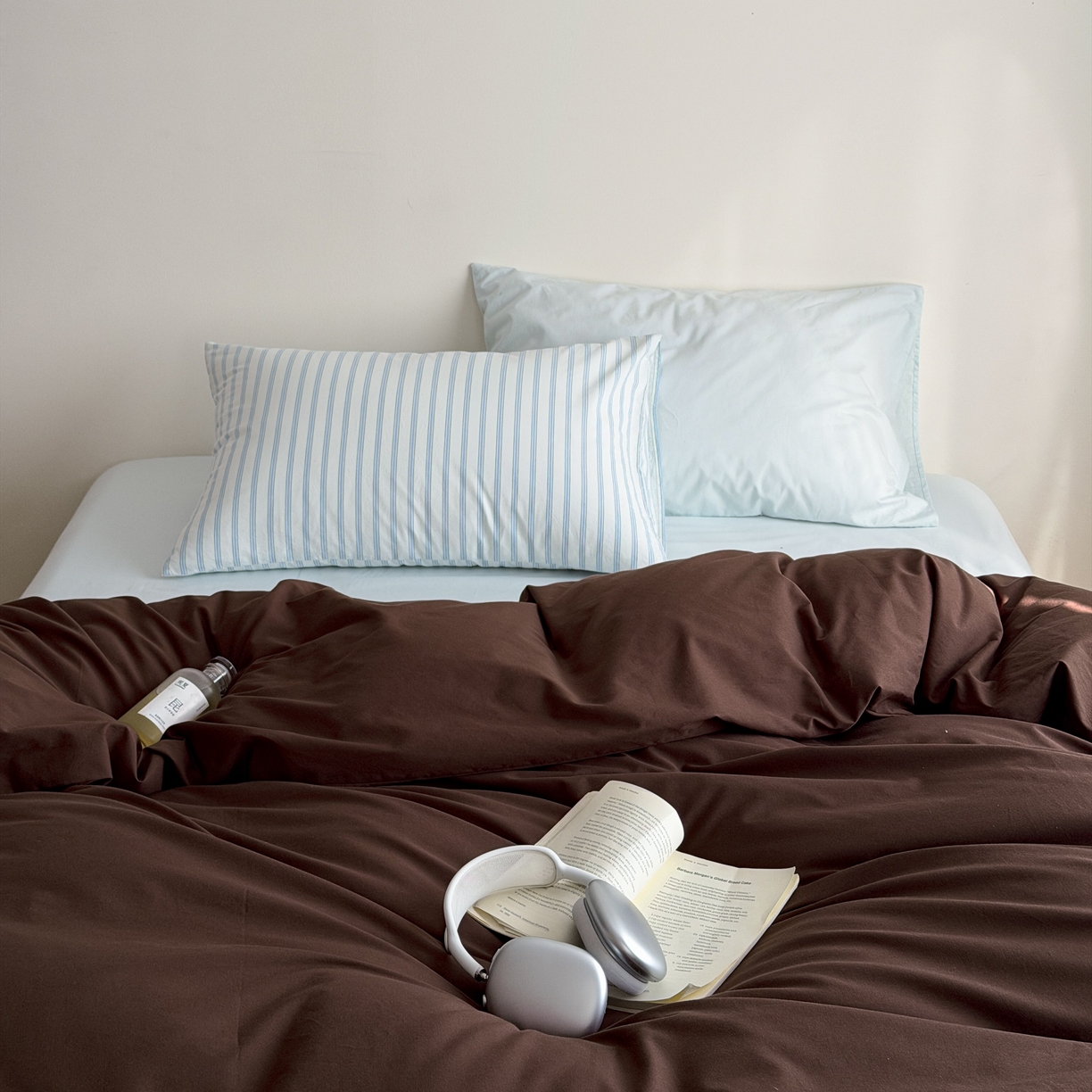 蜜宿 2026新款纯色混搭全棉纯棉40s水洗棉四件套 海盐栗子（枕套蓝绿竖条+气泡绿）