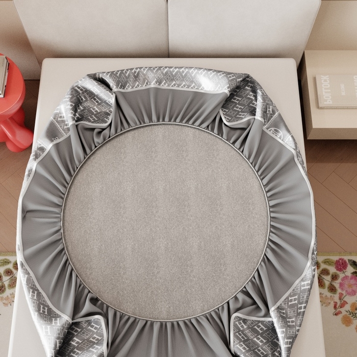 91家纺网 家纺一手货源 找家纺 福来临家纺 2026新款印花冰丝席席子凉席-床席款床笠款 灰H-床笠款