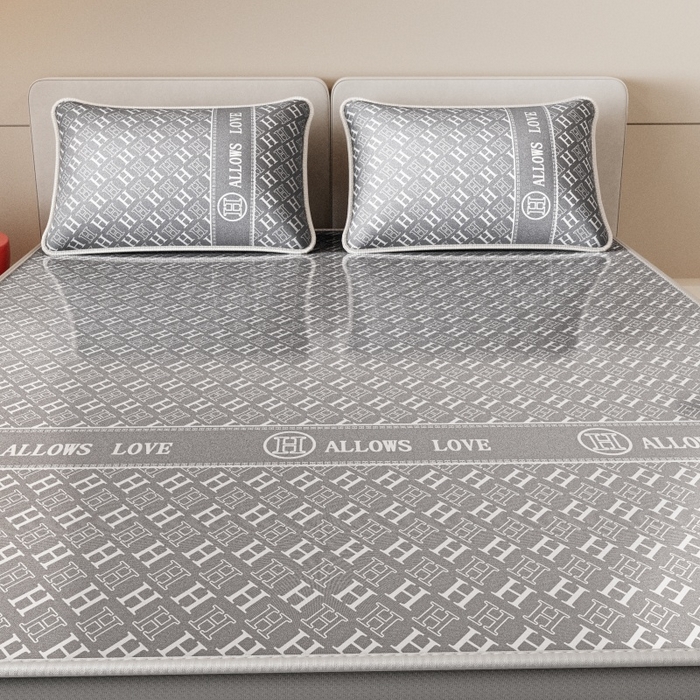 91家纺网 家纺一手货源 找家纺 福来临家纺 2026新款印花冰丝席席子凉席-床席款床笠款 灰H-床笠款