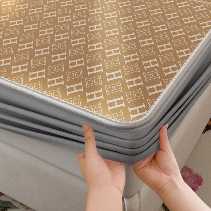 91家纺网 家纺一手货源 找家纺 福来临家纺 2026新款印花冰丝席席子凉席-床席款床笠款 咖H-床笠款