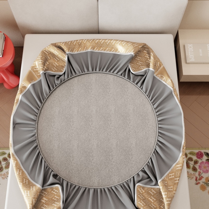 91家纺网 家纺一手货源 找家纺 福来临家纺 2026新款印花冰丝席席子凉席-床席款床笠款 咖H-床笠款