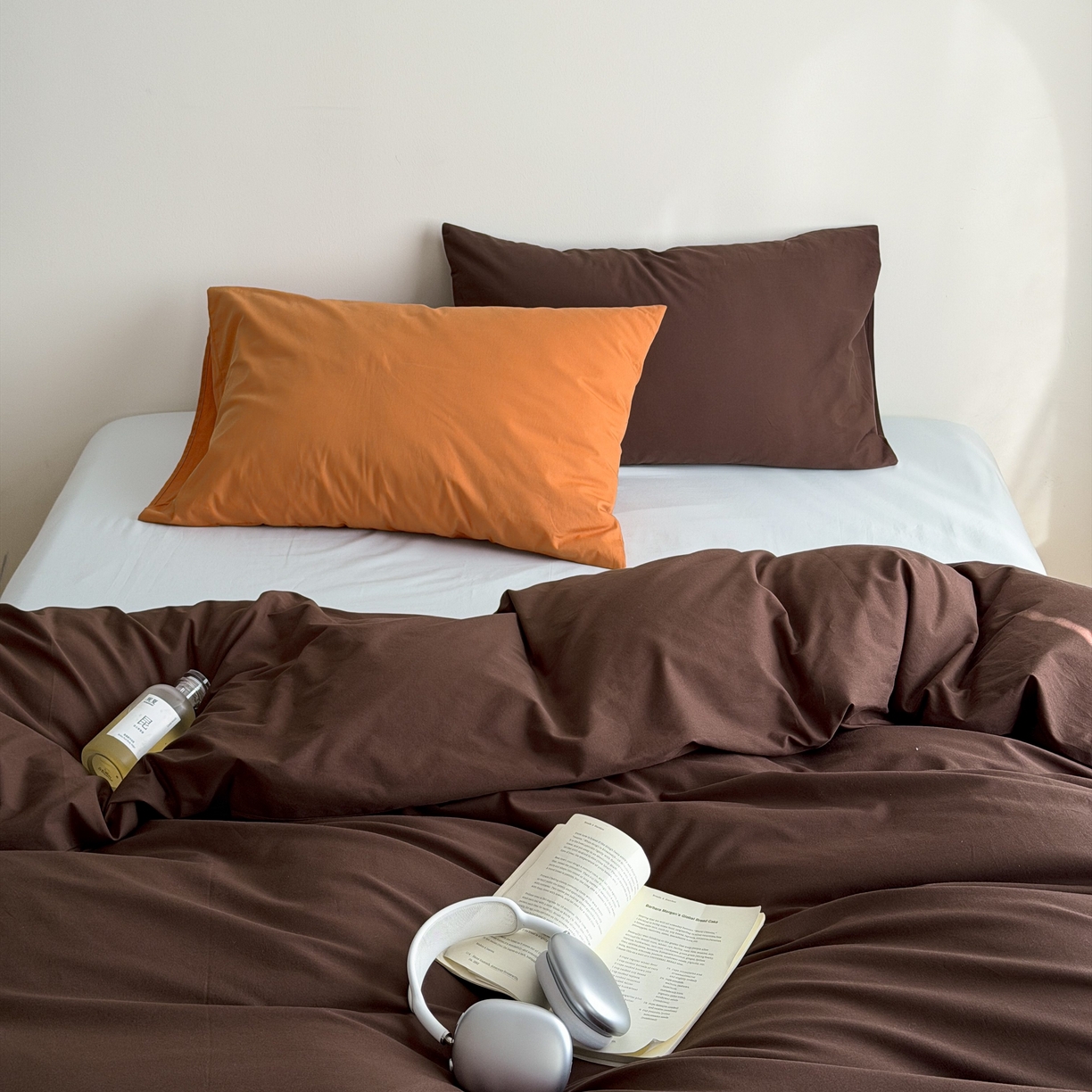蜜宿 2026新款纯色混搭全棉纯棉40s水洗棉四件套 海盐栗子（枕套南瓜泥+可可棕）