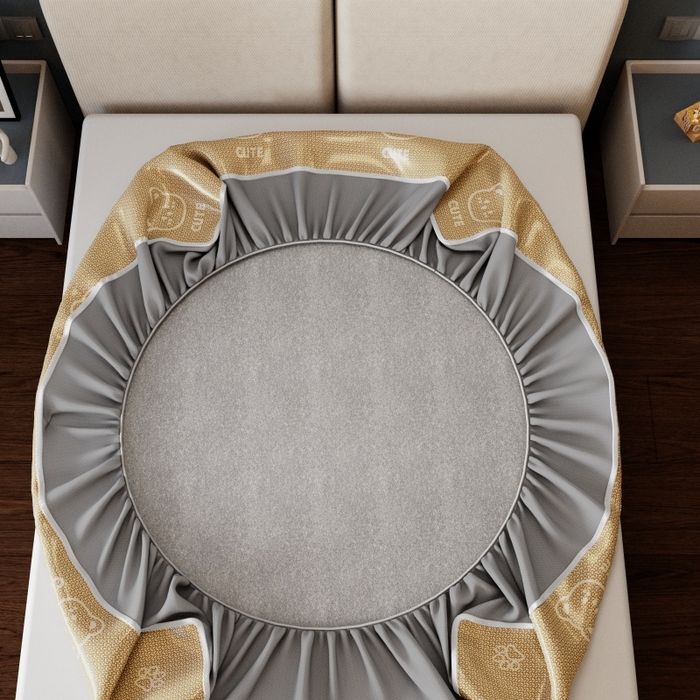 91家纺网 家纺一手货源 找家纺 福来临家纺 2026新款印花冰丝席席子凉席-床席款床笠款 开心小熊咖-床笠款