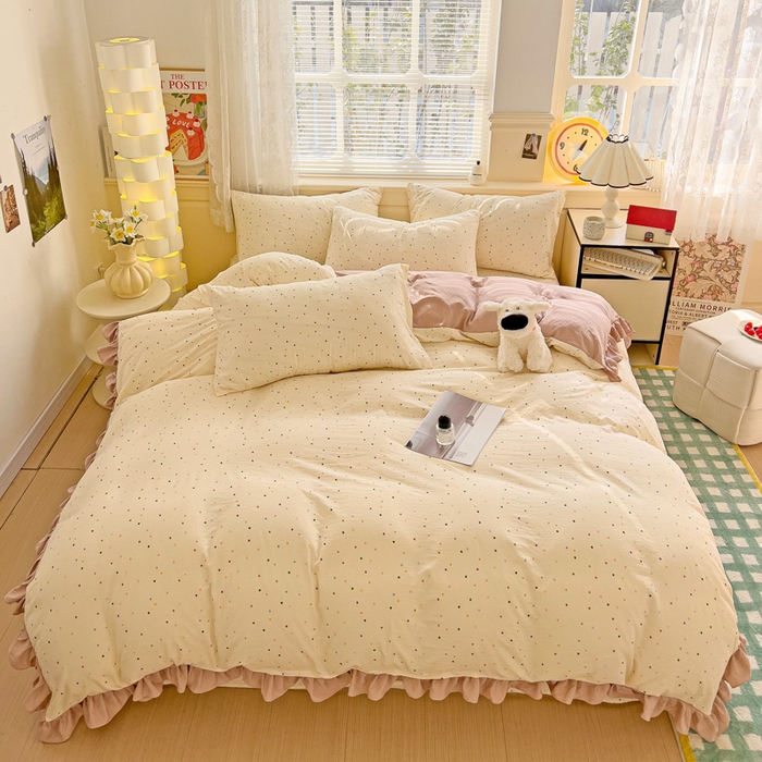 91家纺网 家纺一手货源 找家纺 （总）纽缦家纺 2026新款云感提花双层纱韩版床单三件套四件套