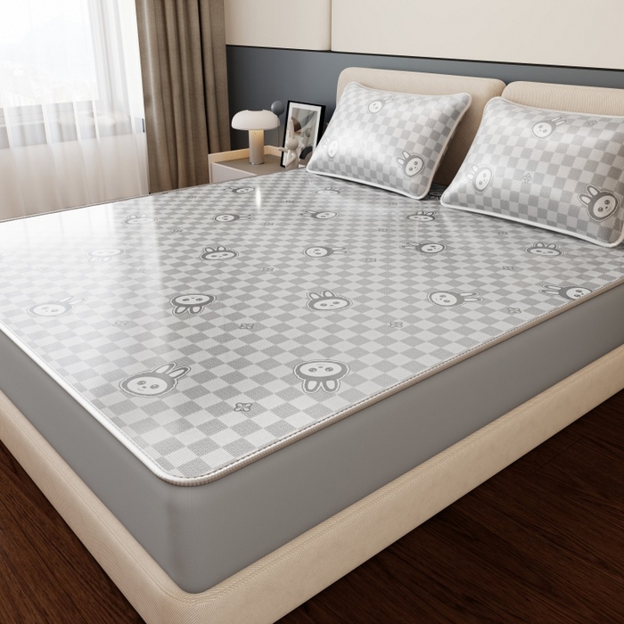 91家纺网 家纺一手货源 找家纺 福来临家纺 2026新款印花冰丝席席子凉席-床席款床笠款 拉布布灰-床笠款