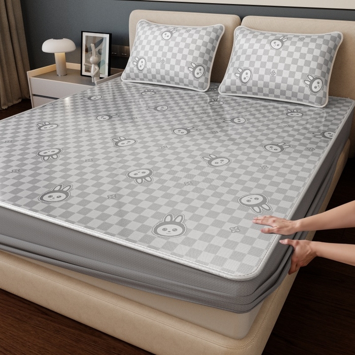 福来临家纺 2026新款印花冰丝席席子凉席-床席款床笠款 拉布布灰-床笠款