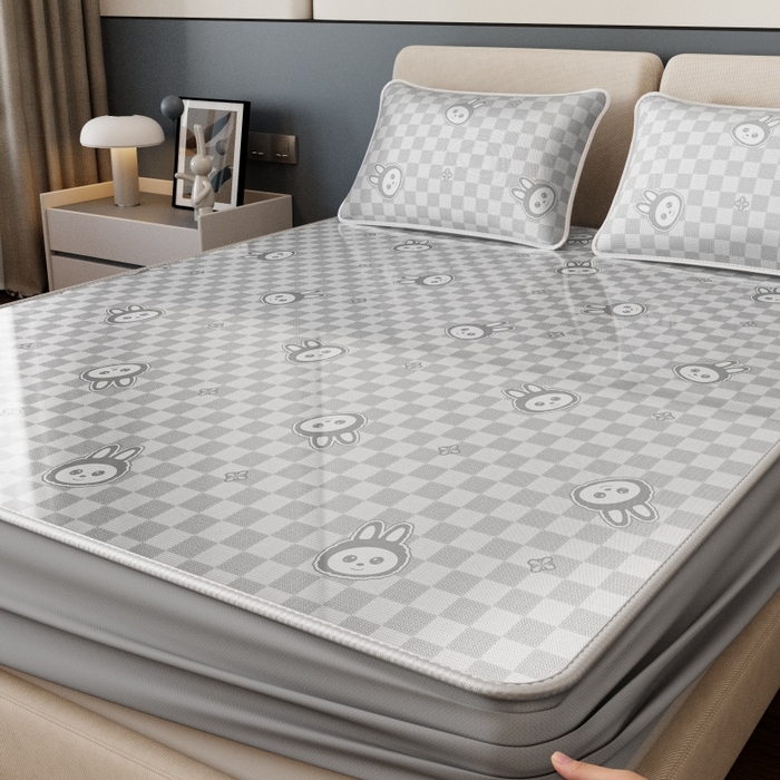 91家纺网 家纺一手货源 找家纺 福来临家纺 2026新款印花冰丝席席子凉席-床席款床笠款 拉布布灰-床笠款