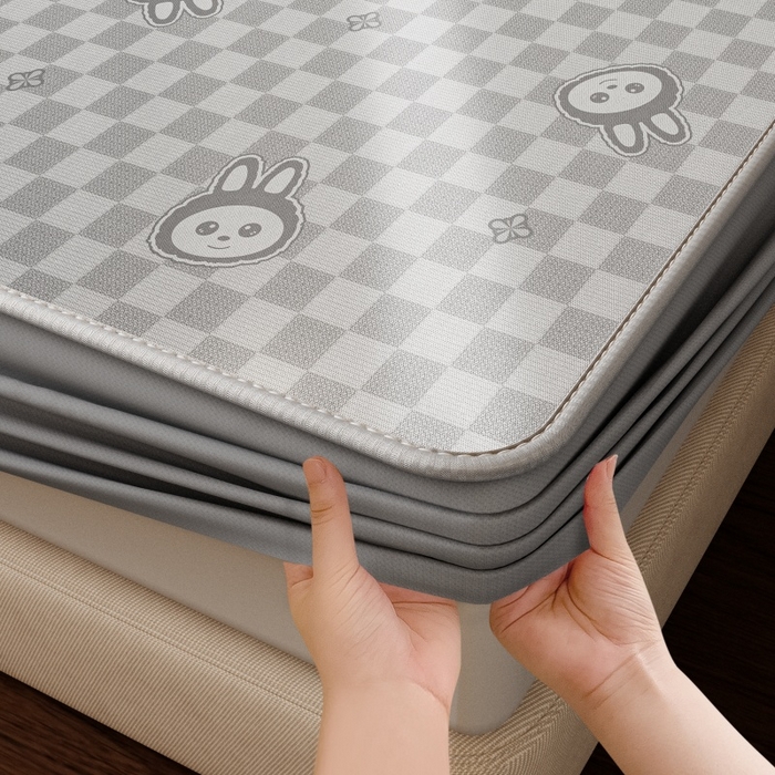 91家纺网 家纺一手货源 找家纺 福来临家纺 2026新款印花冰丝席席子凉席-床席款床笠款 拉布布灰-床笠款