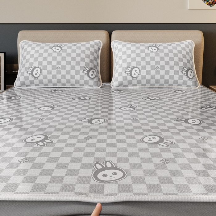 91家纺网 家纺一手货源 找家纺 福来临家纺 2026新款印花冰丝席席子凉席-床席款床笠款 拉布布灰-床笠款