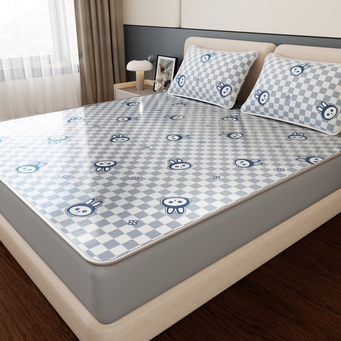 91家纺网 家纺一手货源 找家纺 福来临家纺 2026新款印花冰丝席席子凉席-床席款床笠款 拉布布蓝-床笠款