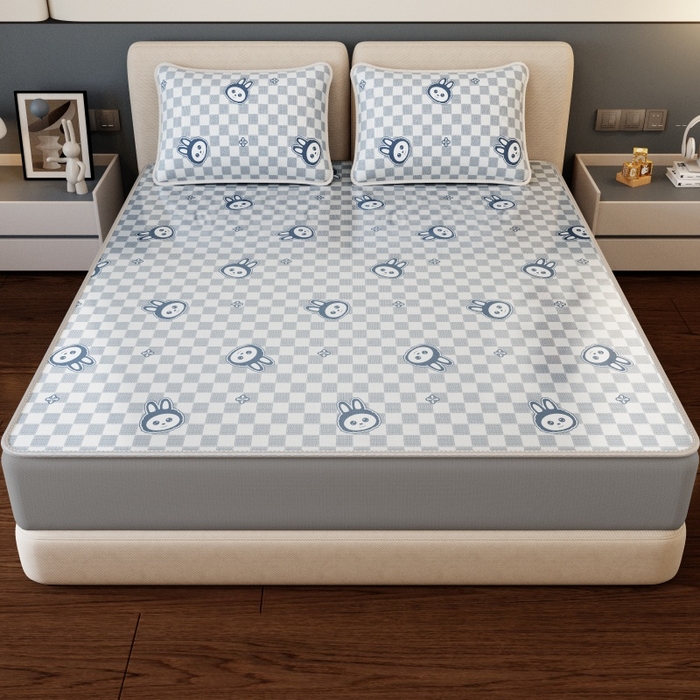 91家纺网 家纺一手货源 找家纺 福来临家纺 2026新款印花冰丝席席子凉席-床席款床笠款 拉布布蓝-床笠款