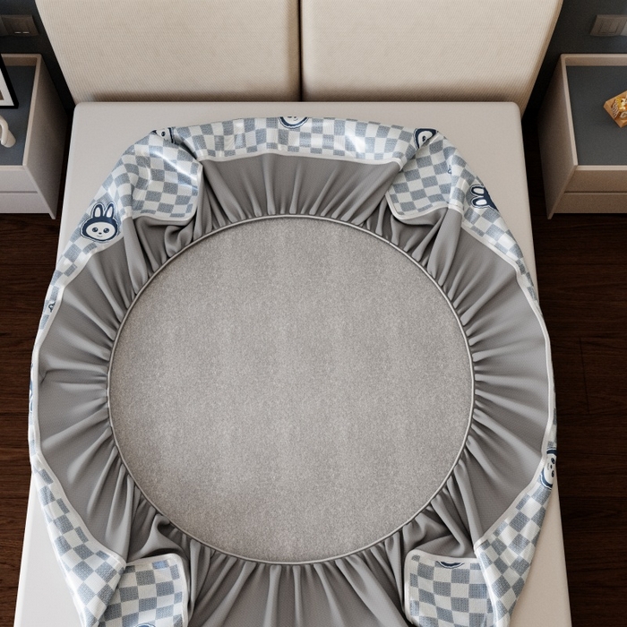 91家纺网 家纺一手货源 找家纺 福来临家纺 2026新款印花冰丝席席子凉席-床席款床笠款 拉布布蓝-床笠款