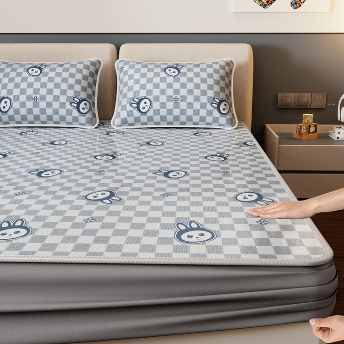 91家纺网 家纺一手货源 找家纺 福来临家纺 2026新款印花冰丝席席子凉席-床席款床笠款 拉布布蓝-床笠款