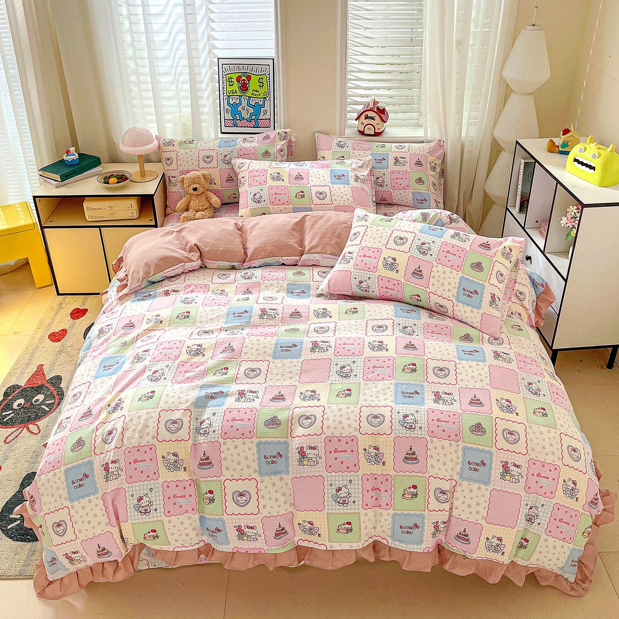 91家纺网 家纺一手货源 找家纺 （总）纽缦家纺 2026新款云感提花双层纱韩版床单三件套四件套