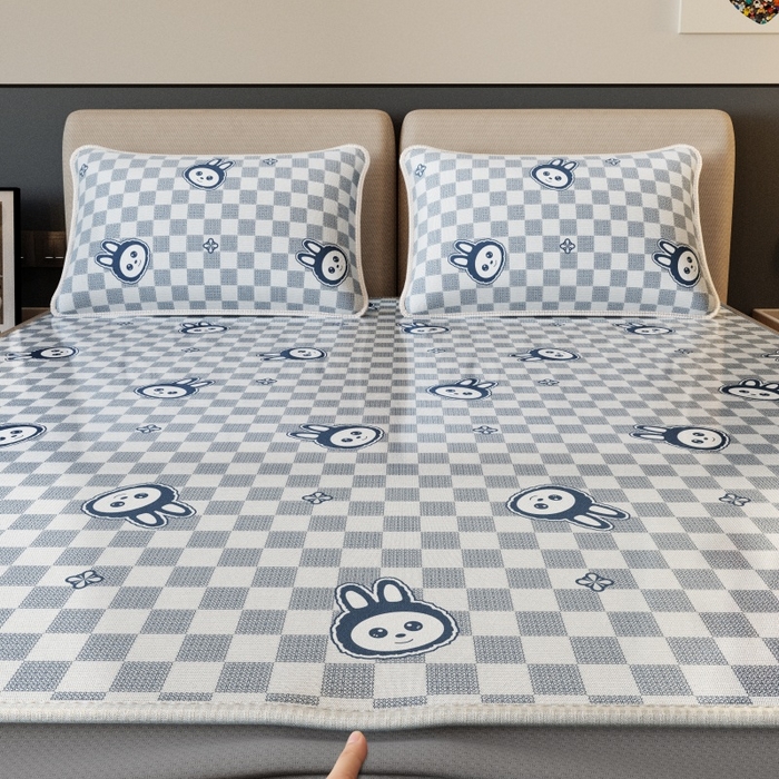 91家纺网 家纺一手货源 找家纺 福来临家纺 2026新款印花冰丝席席子凉席-床席款床笠款 拉布布蓝-床笠款