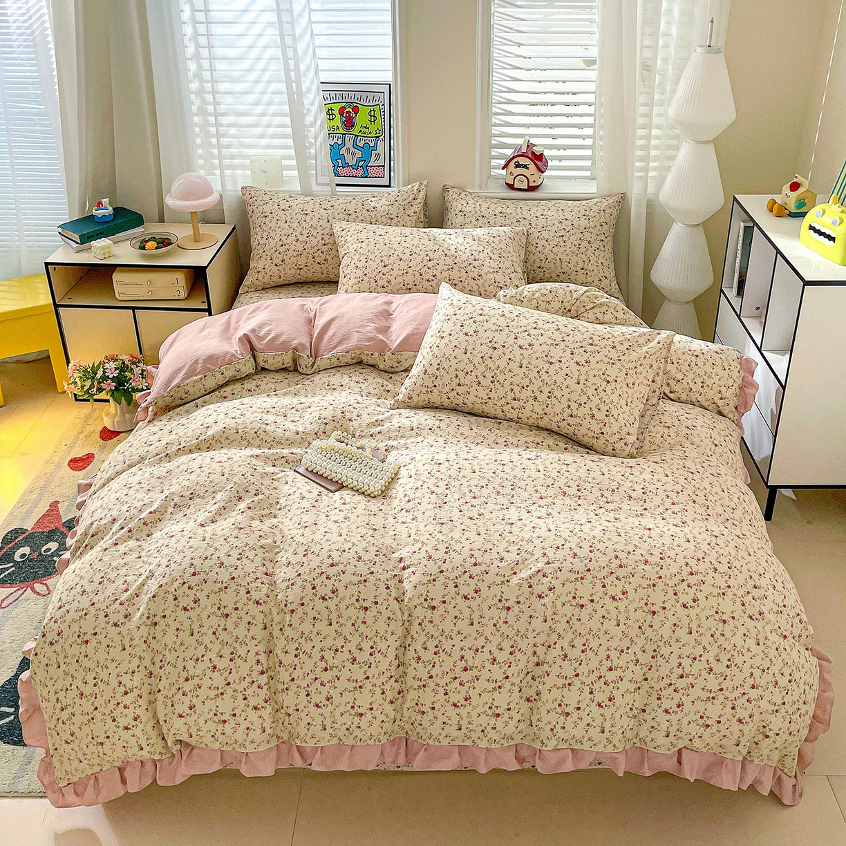 91家纺网 家纺一手货源 找家纺 （总）纽缦家纺 2026新款云感提花双层纱韩版床单三件套四件套