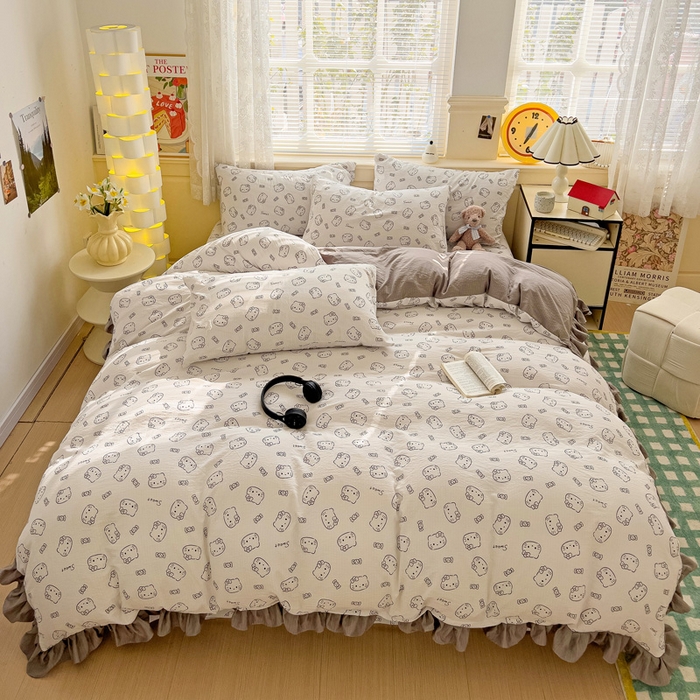 91家纺网 家纺一手货源 找家纺 （总）纽缦家纺 2026新款云感提花双层纱韩版床单三件套四件套