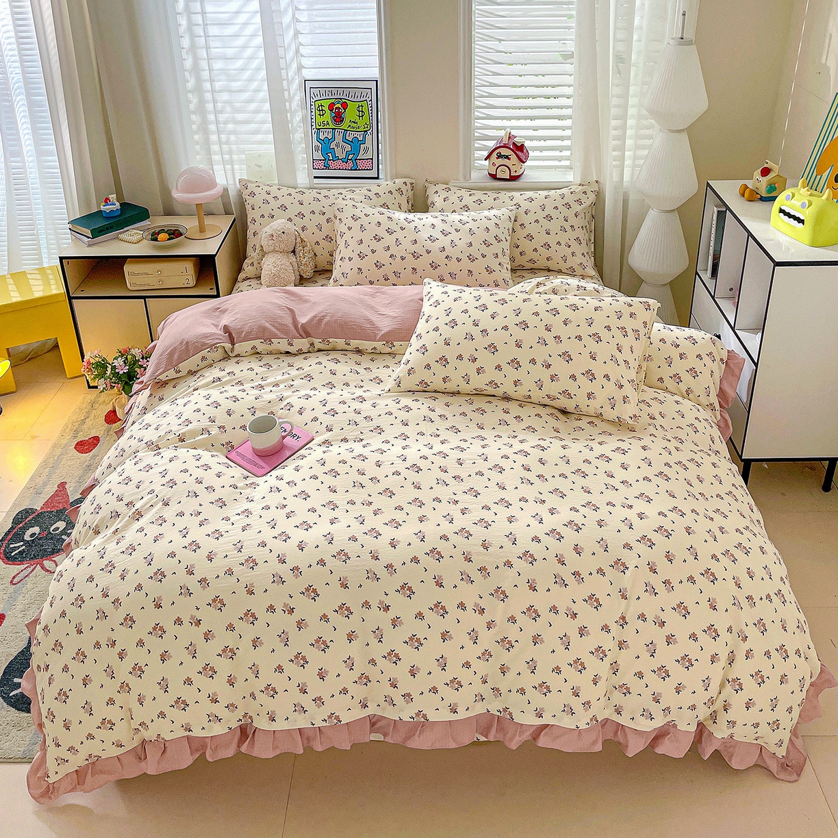 91家纺网 家纺一手货源 找家纺 （总）纽缦家纺 2026新款云感提花双层纱韩版床单三件套四件套