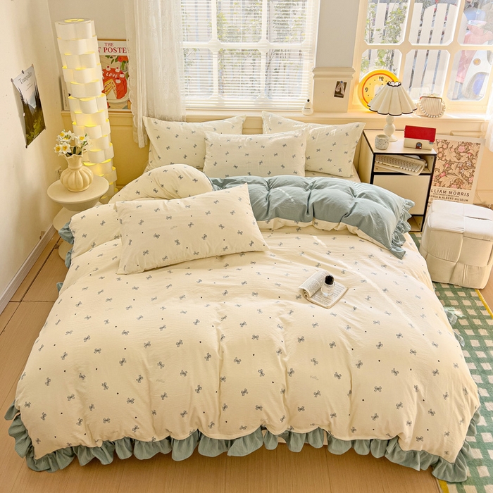 91家纺网 家纺一手货源 找家纺 （总）纽缦家纺 2026新款云感提花双层纱韩版床单三件套四件套