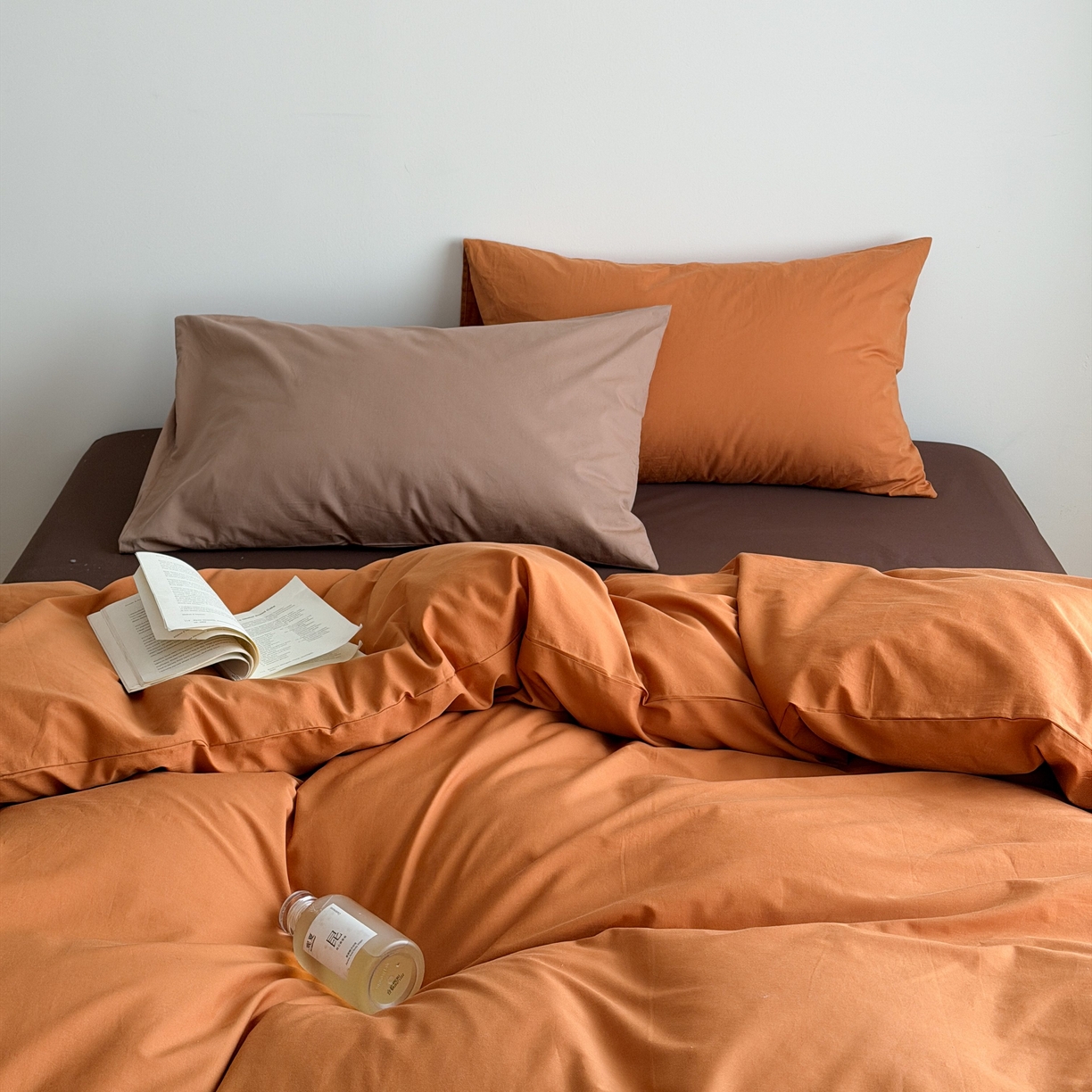 蜜宿 2026新款纯色混搭全棉纯棉40s水洗棉四件套 焦糖日落（枕套摩卡+南瓜泥）