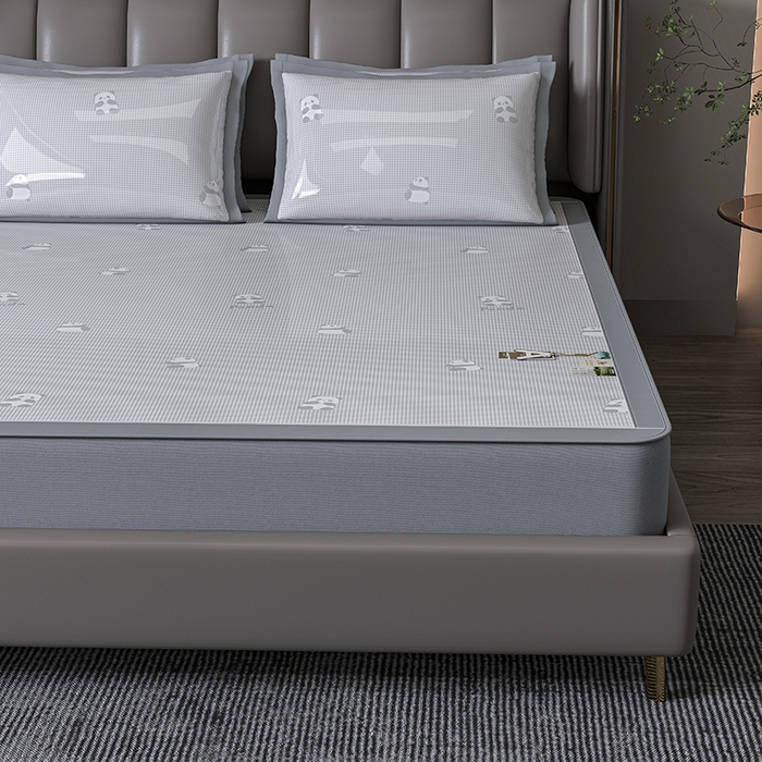 91家纺网 家纺一手货源 找家纺 （总）小牛席业 2026新款双PE高凉感-熊猫格纹提花冰丝席（床笠款）凉席竹席藤席冰藤席乳胶席豆豆席