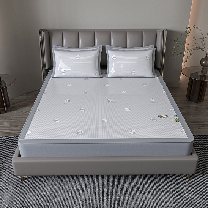 91家纺网 家纺一手货源 找家纺 （总）小牛席业 2026新款双PE高凉感-熊猫格纹提花冰丝席（床笠款）凉席竹席藤席冰藤席乳胶席豆豆席