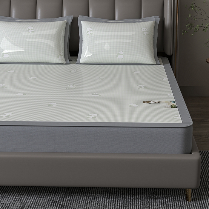 91家纺网 家纺一手货源 找家纺 （总）小牛席业 2026新款双PE高凉感-熊猫格纹提花冰丝席（床笠款）凉席竹席藤席冰藤席乳胶席豆豆席