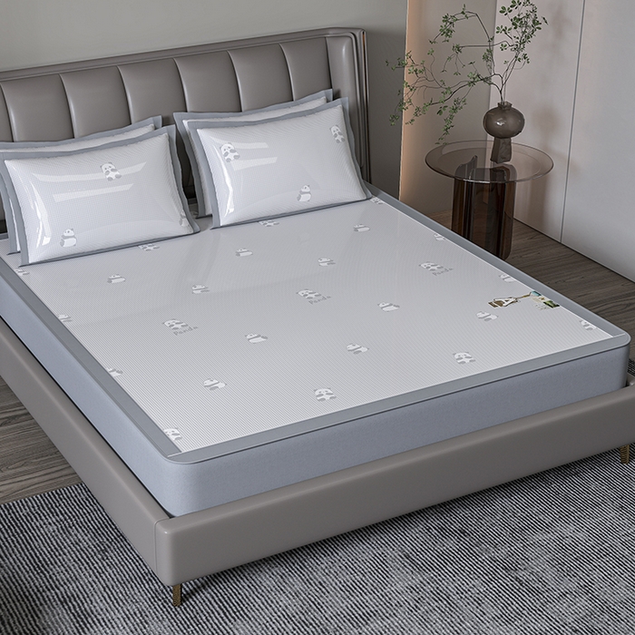 91家纺网 家纺一手货源 找家纺 （总）小牛席业 2026新款双PE高凉感-熊猫格纹提花冰丝席（床笠款）凉席竹席藤席冰藤席乳胶席豆豆席