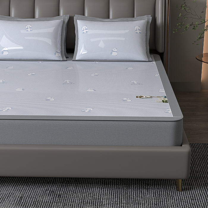 91家纺网 家纺一手货源 找家纺 （总）小牛席业 2026新款双PE高凉感-熊猫格纹提花冰丝席（床笠款）凉席竹席藤席冰藤席乳胶席豆豆席