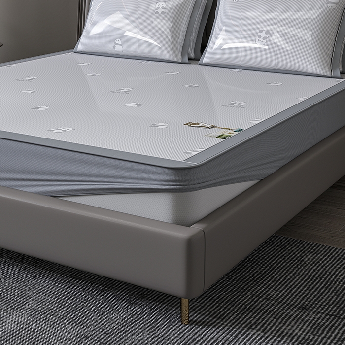 91家纺网 家纺一手货源 找家纺 （总）小牛席业 2026新款双PE高凉感-熊猫格纹提花冰丝席（床笠款）凉席竹席藤席冰藤席乳胶席豆豆席