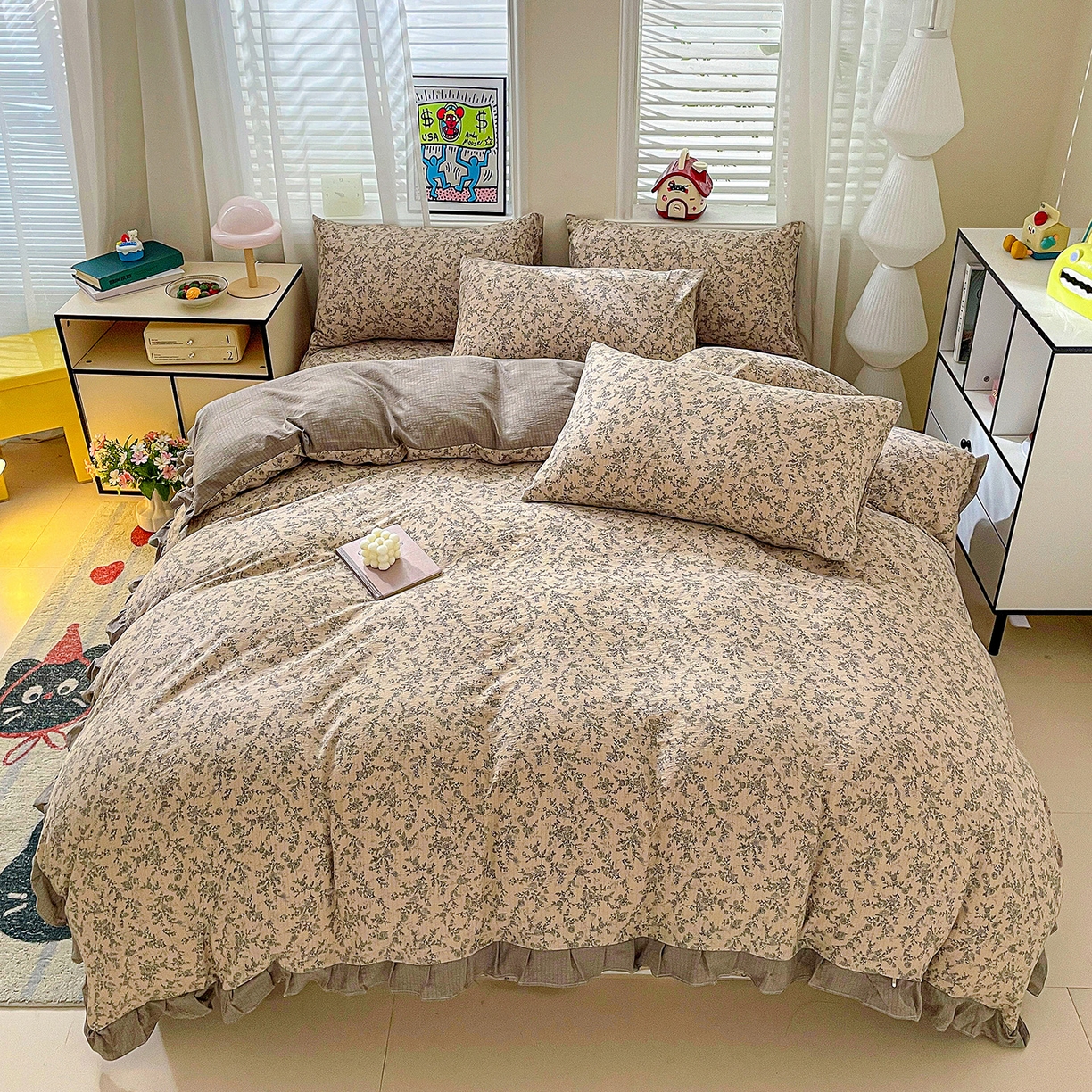 91家纺网 家纺一手货源 找家纺 （总）纽缦家纺 2026新款云感提花双层纱韩版床单三件套四件套