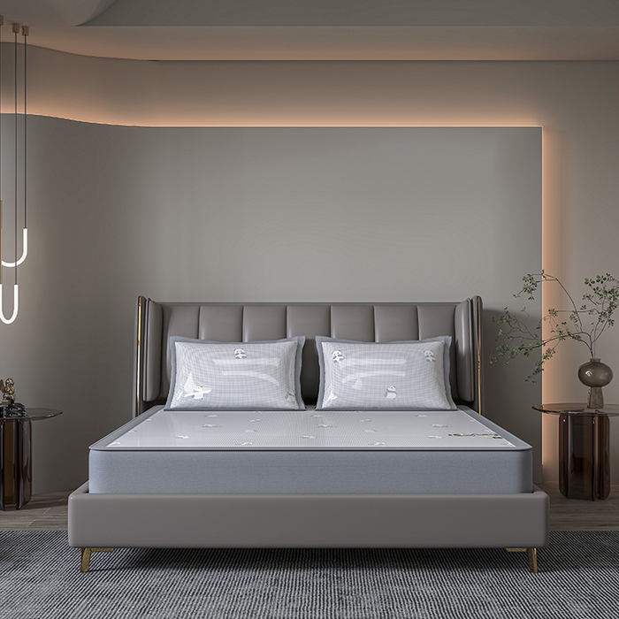 91家纺网 家纺一手货源 找家纺 小牛席业 2026新款双PE高凉感-熊猫格纹提花冰丝席（床笠款）凉席竹席藤席冰藤席乳胶席豆豆席 灰色