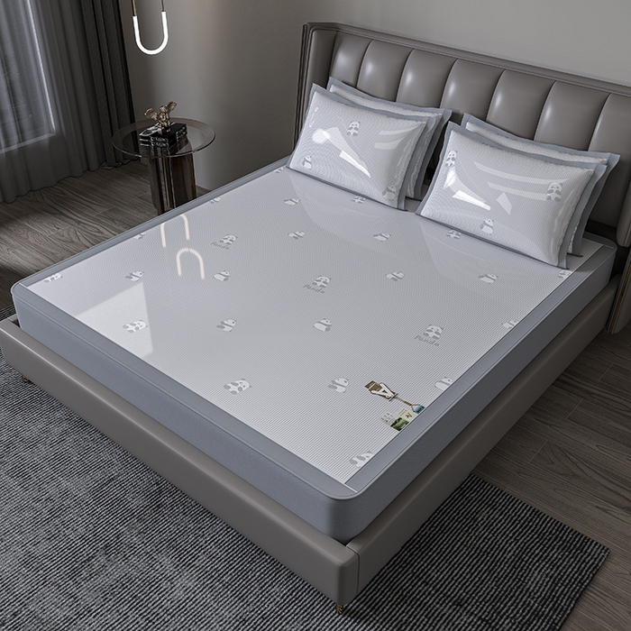 91家纺网 家纺一手货源 找家纺 （总）小牛席业 2026新款双PE高凉感-熊猫格纹提花冰丝席（床笠款）凉席竹席藤席冰藤席乳胶席豆豆席